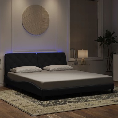 Okvir kreveta s LED svjetlima crni 180 x 200 cm baršunasti