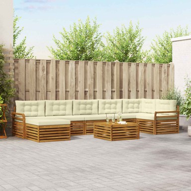 Set sofa, 8 kom, čvrsto drvo akacije, prirodna i krem