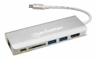 MANHATTAN Docking stanica, USB-C na HDMI, RJ45, USB-C, 2x USB 3.0, za laptop, crna