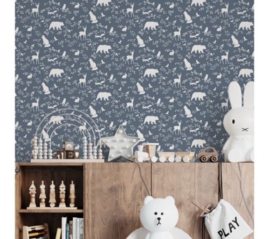 PASTELOWE Tapete, šumske životinje, plave