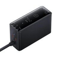 BASEUS Kućni Punjač Display GaN Desktop, 3x USB-C/USB-A/DC, 240W+4x kabel, crna