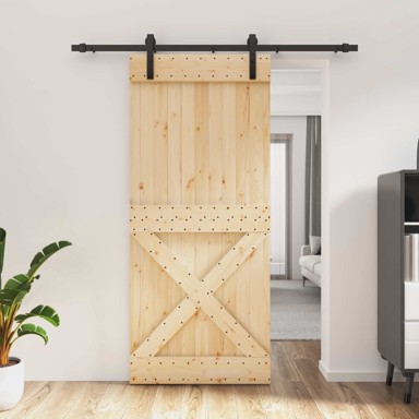 Klizna vrata 90x210 cm od masivne borovine, prirodna i crna