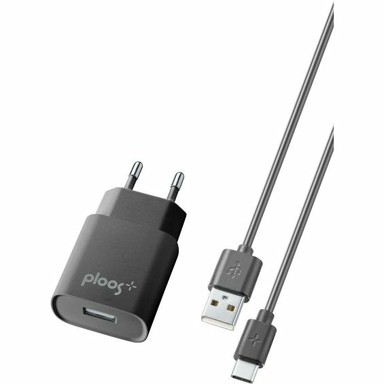 PLOOS Kućni punjač, 2A, 1xUSB-A, kabel USB-C 100cm, crni
