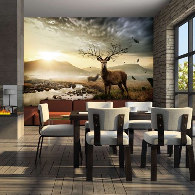 Foto tapeta Deers by mountain stream 350x270