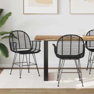 Blagovaonska stolica, set 2 kom, 57 x 54,5 x 85 cm, ratan i čelik, crna