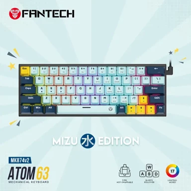 FANTECH Žična gaming mehanička tipkovnica Atom 63, crveni switch, sky blue