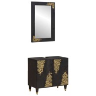 Set ormarića za kupaonicu zidni, 2 pcs, crni, čvrsto drvo manga