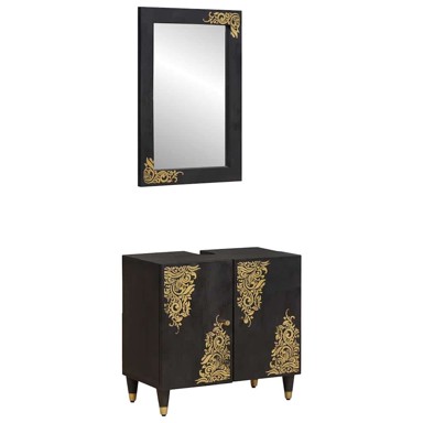 Set ormarića za kupaonicu zidni, 2 pcs, crni, čvrsto drvo manga