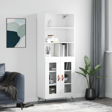 Visoka komoda bijela 69,5x34x180 cm konstruirano drvo