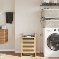 Košara za rublje od bambusa sa sivom vrećom, 32 x 30 x 36,5 cm