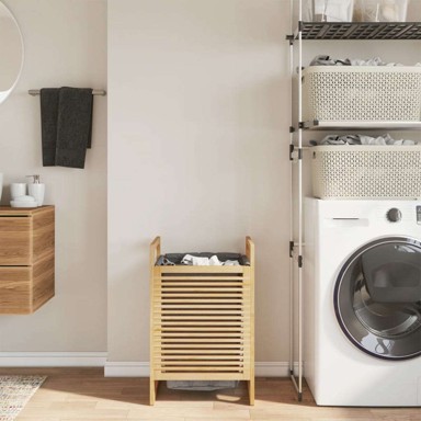 Košara za rublje od bambusa sa sivom vrećom, 32 x 30 x 36,5 cm