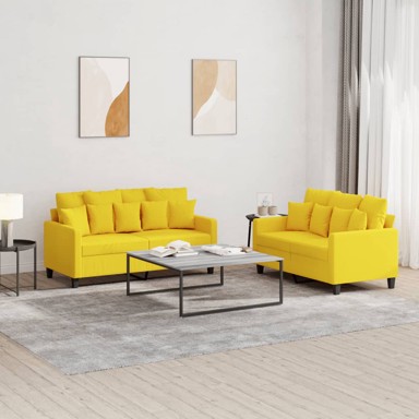 2-dijelni set sofa s jastucima svjetložuti od tkanine