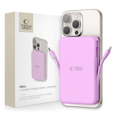 TECH-PROTECT LifeMag Powerbank PB31, 10. 000 mAh, MagSafe, ljubičasta