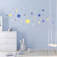 AMBIANCE Set od 50 zidnih samoljepljivih naljepnica Stars Blue and Yellow