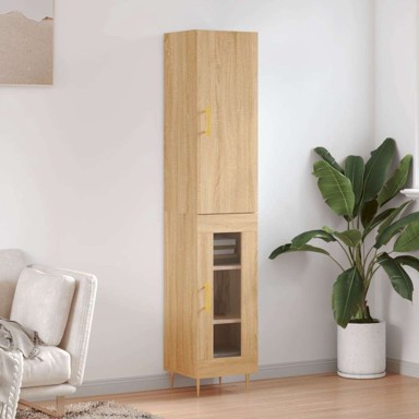 Visoka komoda hrasta sonome 34 5x34x180cm od konstruiranog drva , 1 staklena vrata