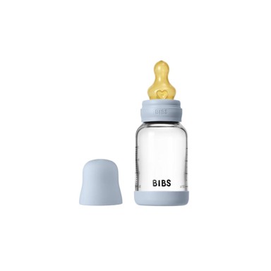 BIBS Set staklena bočica i sisač S, 120 ml, svijetloplava