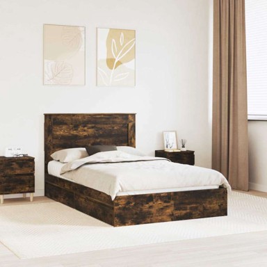 Okvir za krevet s ladicama 135 x 190 cm, dimljeni hrast