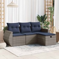 4-dijelni set vrtnih sofa, od poliratana, s jastucima, sivi