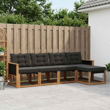 Set vanjskih sofa, 5-dijelni, s jastucima, prirodni i crni