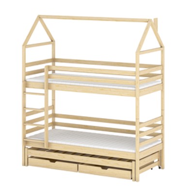 Drveni dječji krevet na kat Dalia s tri kreveta i ladicom, 180 x 80 cm, svijetlo drvo