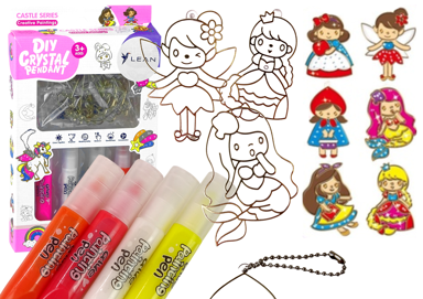 Privjesci za slikanje, staklo, boje za taljenje, princeze, 6 komada