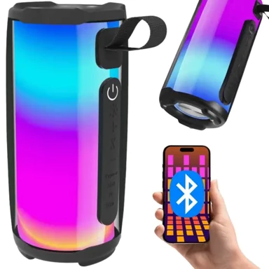VERK Prijenosni Bluetooth zvučnik Boombox, RGB, FM radio, USB, microSD, USB-C, crni