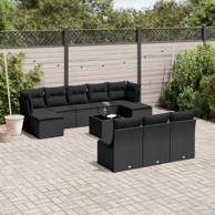 11-dijelni set vrtnih sofa od poliratana s jastucima crni