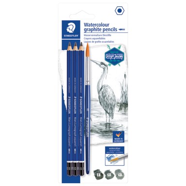 STAEDTLER Grafitna olovka pk3 + kist Mars Lumograph aquarell Design Journey 100A SBK4, blister