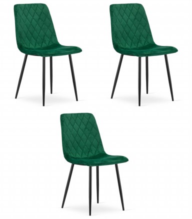 Set od 3 Turin stolca, baršunasti, tamnozeleni