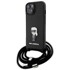 KARL LAGERFELD Zaštitna maska Crossbody Saffiano Monogram Metal Pin Karl & Choupette, za iPhone 15, crna