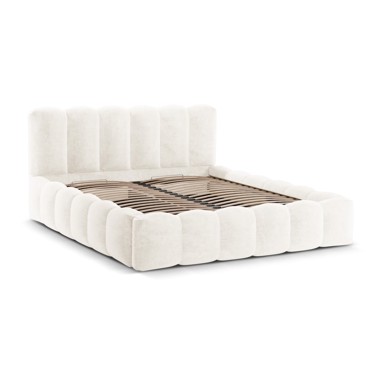 MICADONI Tapecirani bračni krevet s prostorom za pohranu s podnicom, Lupine 180x200 cm, krem