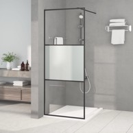 Pregrada za tuš crna 80 x 195 cm s napola mutnim staklom ESG