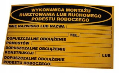 Informativna građevinska ploča BTI-4 izvođač radova montaže skele, 350 x 250 mm
