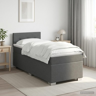 Boxspring krevet s madracem 90 x 200 cm od tkanine, tamnosivi