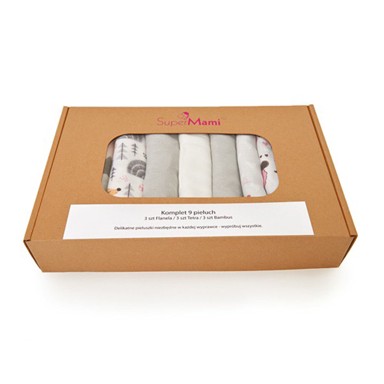SUPERMAMI Set od 9 pelena, flanel, tetra i bambus  