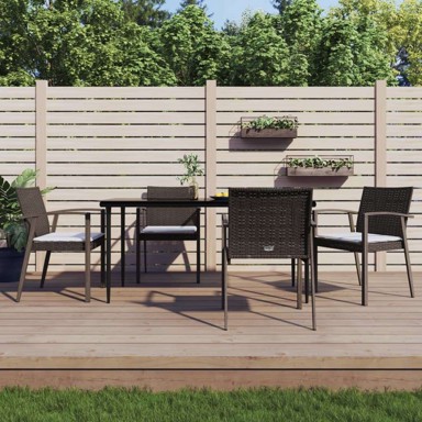 5-dijelni vrtni blagovaonski set s jastucima, poli-ratan i čelik, dužina stola 80 cm, smeđi