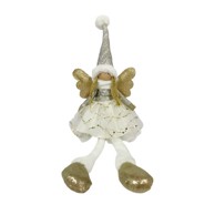 Božićni ukras sjedeći anđeo s LED svjetlom 60 cm bijeli