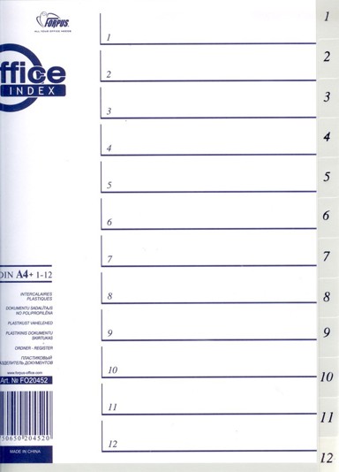 Pregradni registri A4+ PP 1–12, sivi