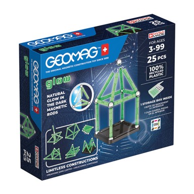GEOMAG STEM set Glow Recycled 25 kom, magnetski blokovi, model GEO-328, reciklirana plastika, glow-in-the-dark, dob 3+
