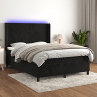 Krevet box spring s madracem LED crni 140x190 cm baršun