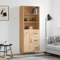 Visoka komoda hrasta sonome 69 5x34x180cm od konstruiranog drva , 1 drvena vrata 3 ladice