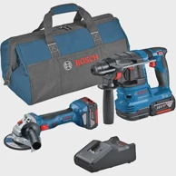 BOSCH Set aku kutne brusilice GWS 18V-7 + aku bušilice čekić GBH 18V-22, 2×4.0Ah, torba
