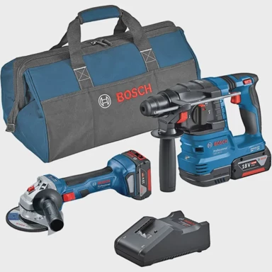 BOSCH Set aku kutne brusilice GWS 18V-7 + aku bušilice čekić GBH 18V-22, 2×4.0Ah, torba