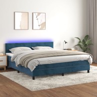Krevet box spring s madracem LED tamnoplavi 180x200 cm baršun