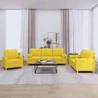 3-dijelni set sofa od tkanine, svjetložuta