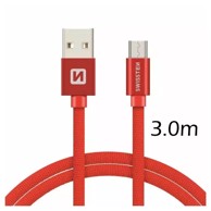 SWISSTEN Kabel USB/microUSB, platneni, 3m, crveni