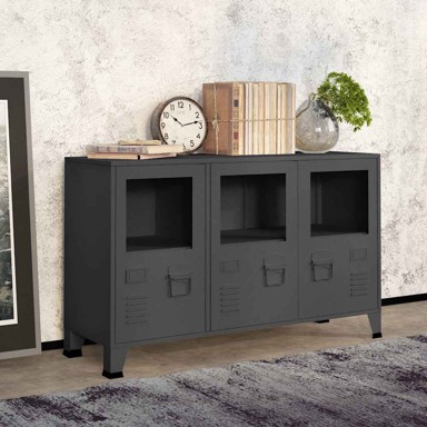 Komoda 105 x 35 x 62 cm od metala i stakla, antracit