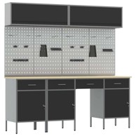 Set radnih ormarića s ladicama i pohranom (set 10 kom), 200 x 55 x 200 cm, crna