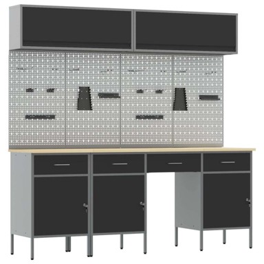 Set radnih ormarića s ladicama i pohranom (set 10 kom), 200 x 55 x 200 cm, crna