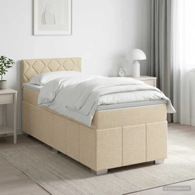 Boxspring krevet s madracem 90 x 200 cm od tkanine, dizajn s rombovima, krem